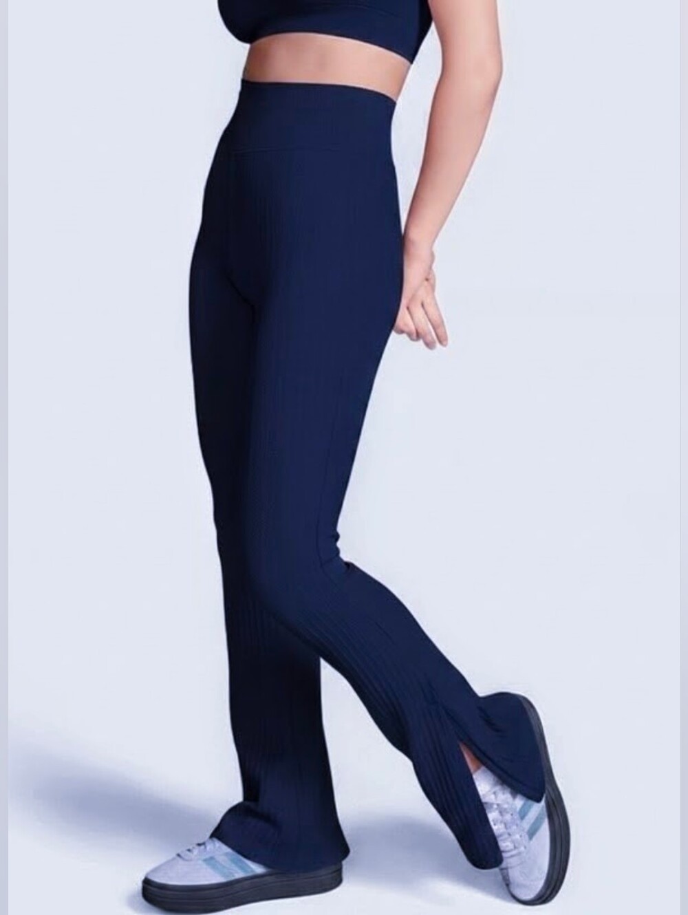 NWT Victoria's Secret PINK Seamless Cable Knit Flare Leggings Navy Blue Medium